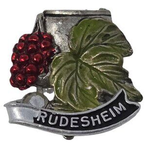 Vintage JOWA Rüdesheim Germany Grape Leaf Enamel Souvenir Brooch Pin